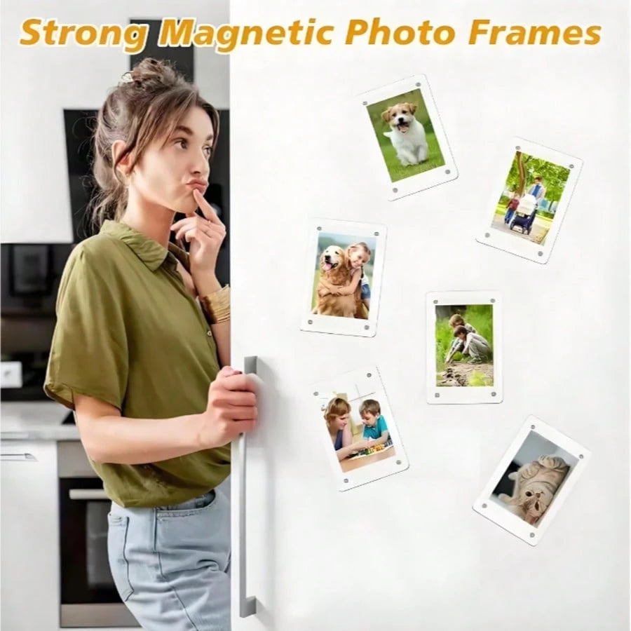 Acrylic Magnetic Refrigerator Photo Frame, Transparent Double-Sided Fridge Magnet Photo Frame, Display Frame, Suitable For Fujifilm, 2.36 X 3.54 Inches