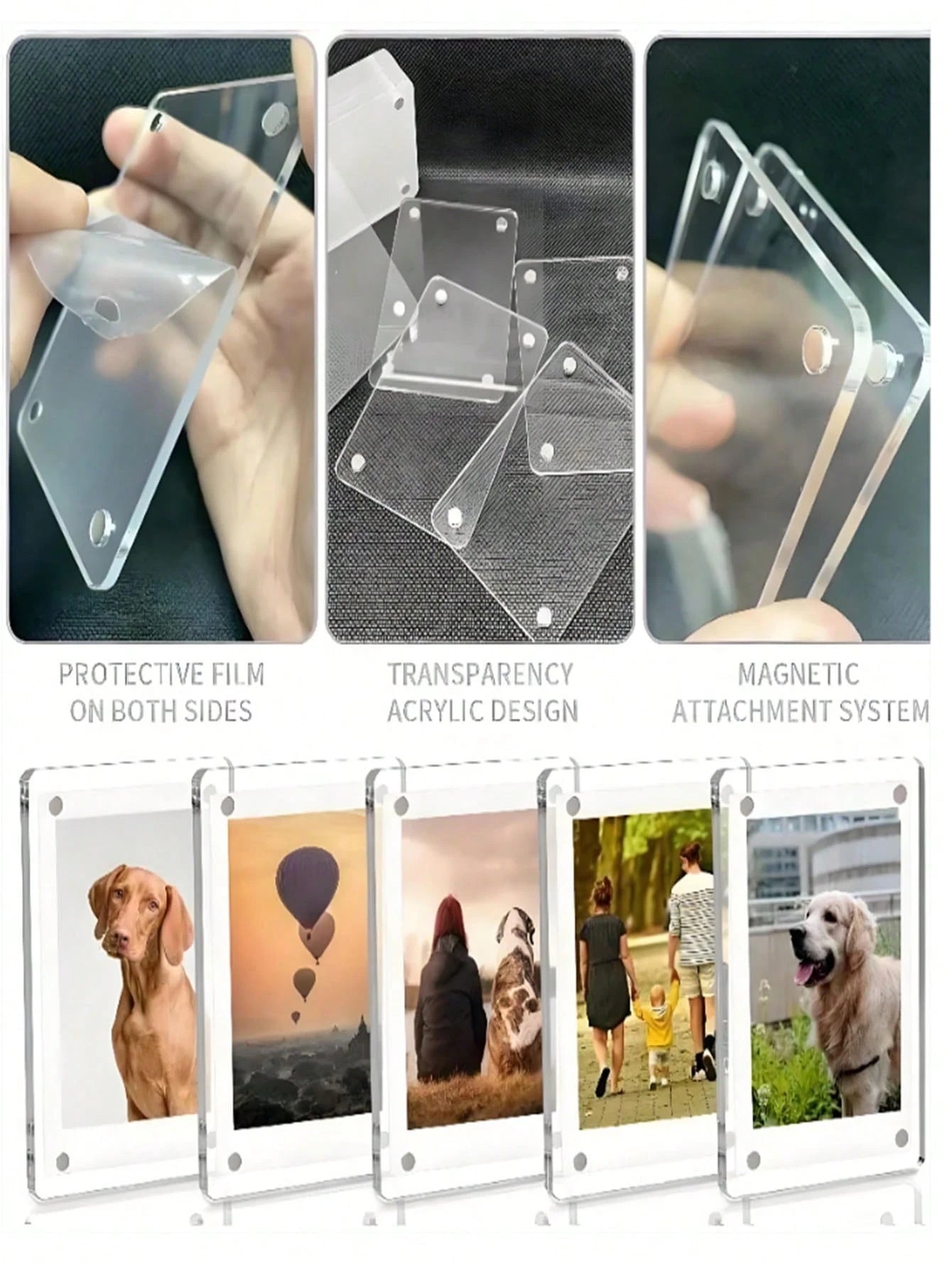 Acrylic Magnetic Refrigerator Photo Frame, Transparent Double-Sided Fridge Magnet Photo Frame, Display Frame, Suitable For Fujifilm, 2.36 X 3.54 Inches