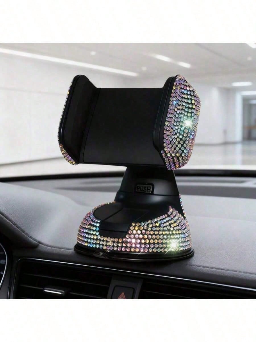 Adjustable Bling Rhinestone 1-Pack Hot Drill Car Phone Holder, Navigation Holder Car Suction Cup Rotating Phone Holder Mother's Day Gift