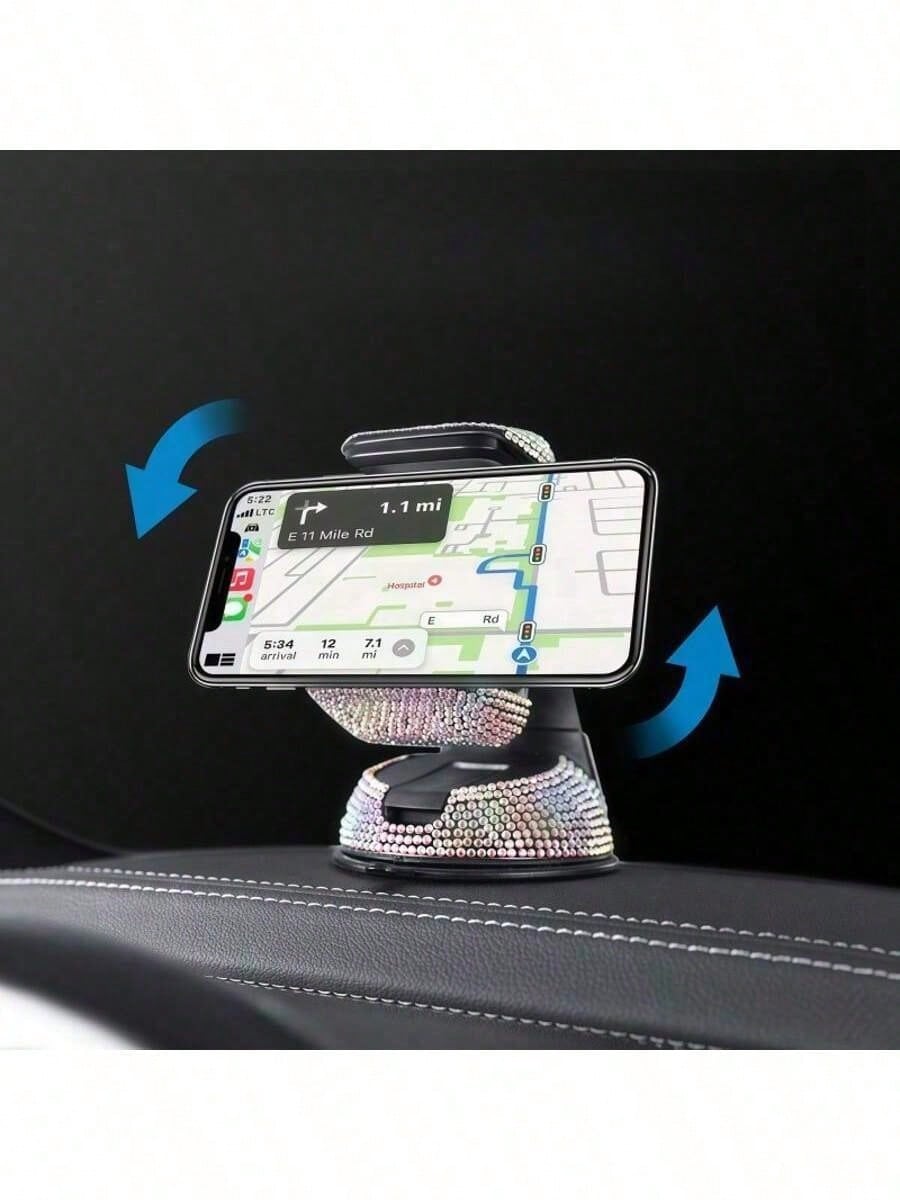 Adjustable Bling Rhinestone 1-Pack Hot Drill Car Phone Holder, Navigation Holder Car Suction Cup Rotating Phone Holder Mother's Day Gift