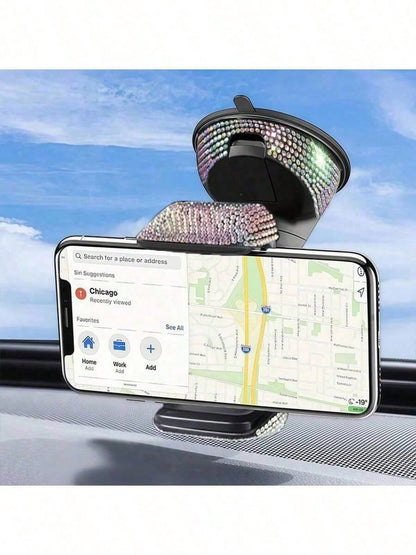 Adjustable Bling Rhinestone 1-Pack Hot Drill Car Phone Holder, Navigation Holder Car Suction Cup Rotating Phone Holder Mother's Day Gift