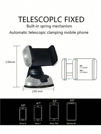 Adjustable Bling Rhinestone 1-Pack Hot Drill Car Phone Holder, Navigation Holder Car Suction Cup Rotating Phone Holder Mother's Day Gift