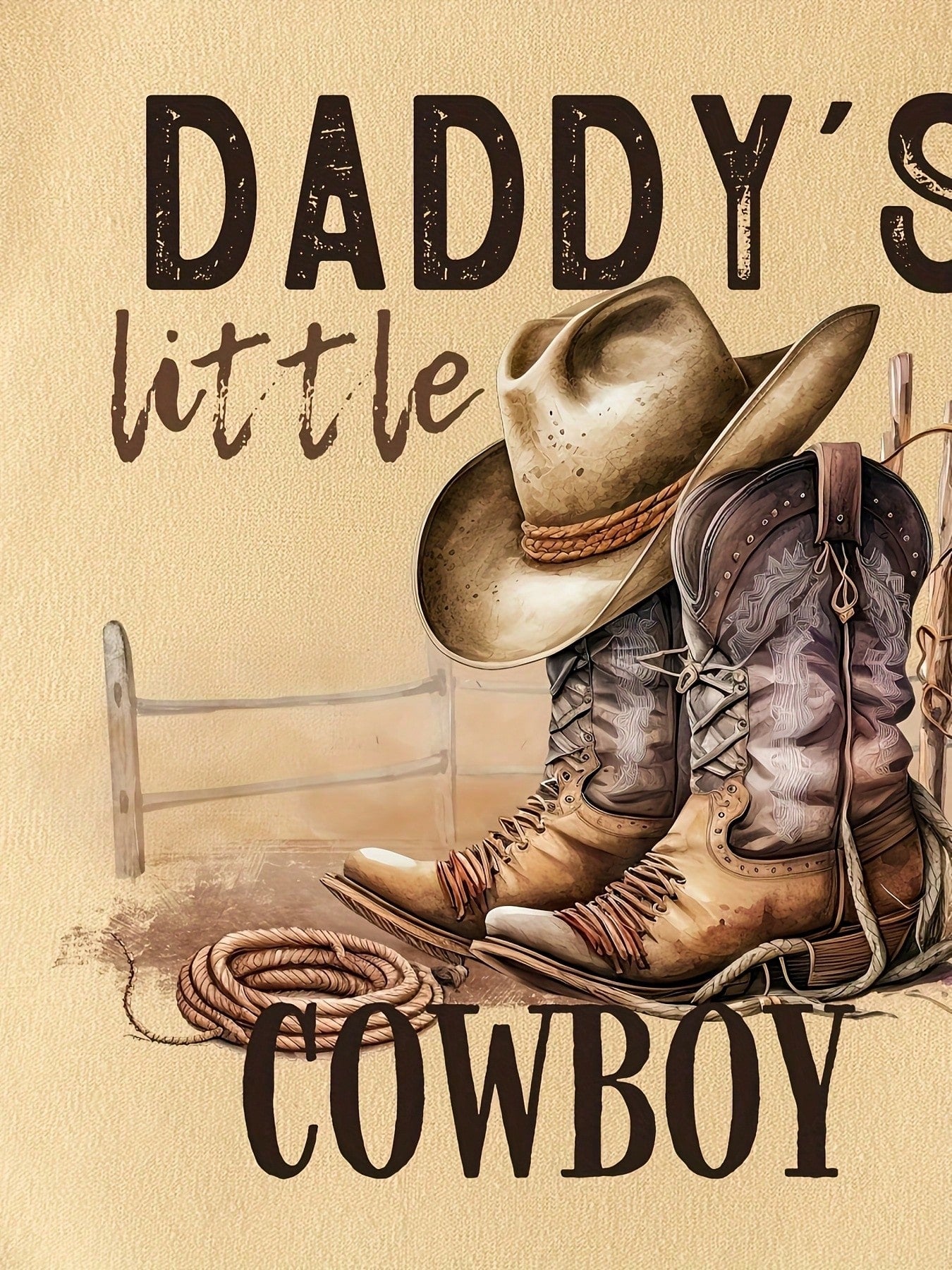 Adorable Newborn Infant Toddler Baby Boys Daddy's Little Cowboy Hat Boots Rope Fence Ranch Western Graphic Print Short Sleeve Crew Neck Bodysuit Top