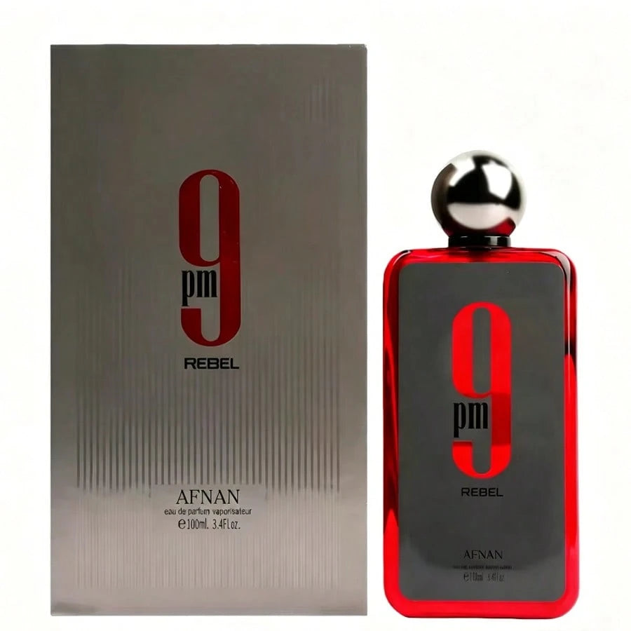 AFNAN 9PM REBEL (Oriental Flower And Fruit Wood, Fresh Fruit+Caramel Milk Wood) Men's Perfume Spray, 3.4oz100ml, Charming Fragrance, Lasting And Fresh, Exuding Charm And Self-Confidence, Suitable For