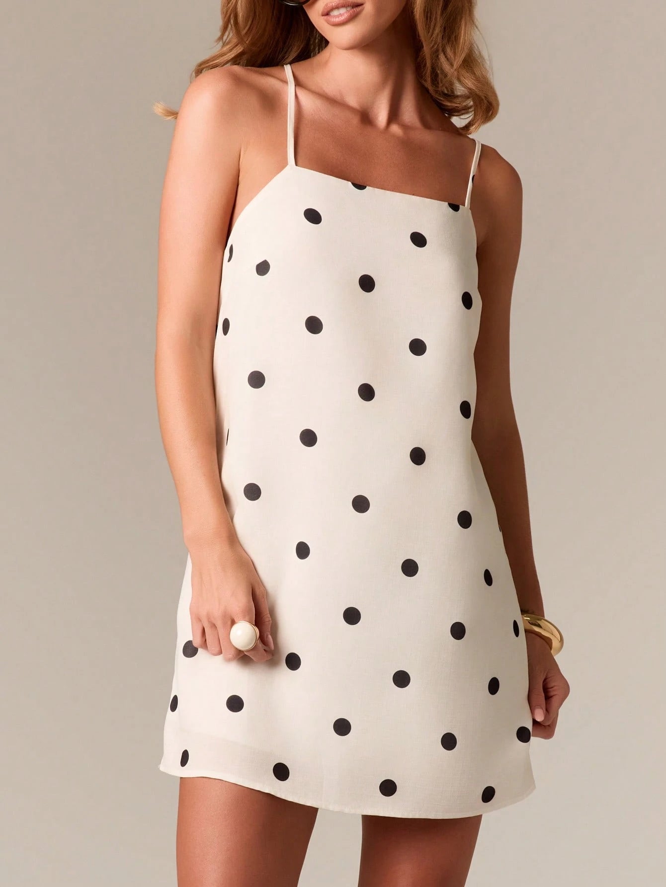 AiiRZ Polka Dot Linen Feel Mini Dress Summer Spaghetti Strap Backless Swing Sundress Vacation Resort Beachwear A-Line Party Dress Wedding Guest