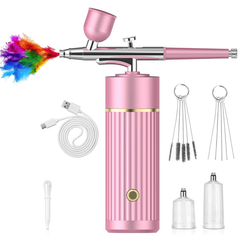 Airbrush Kit With Compressor, Portable Automatic Handheld Airbrush, 0.35mm Needle, 34Psi Air Pressure, Rechargeable Compressor, Suitable For Painting, Model Coloring And Cake Decoration