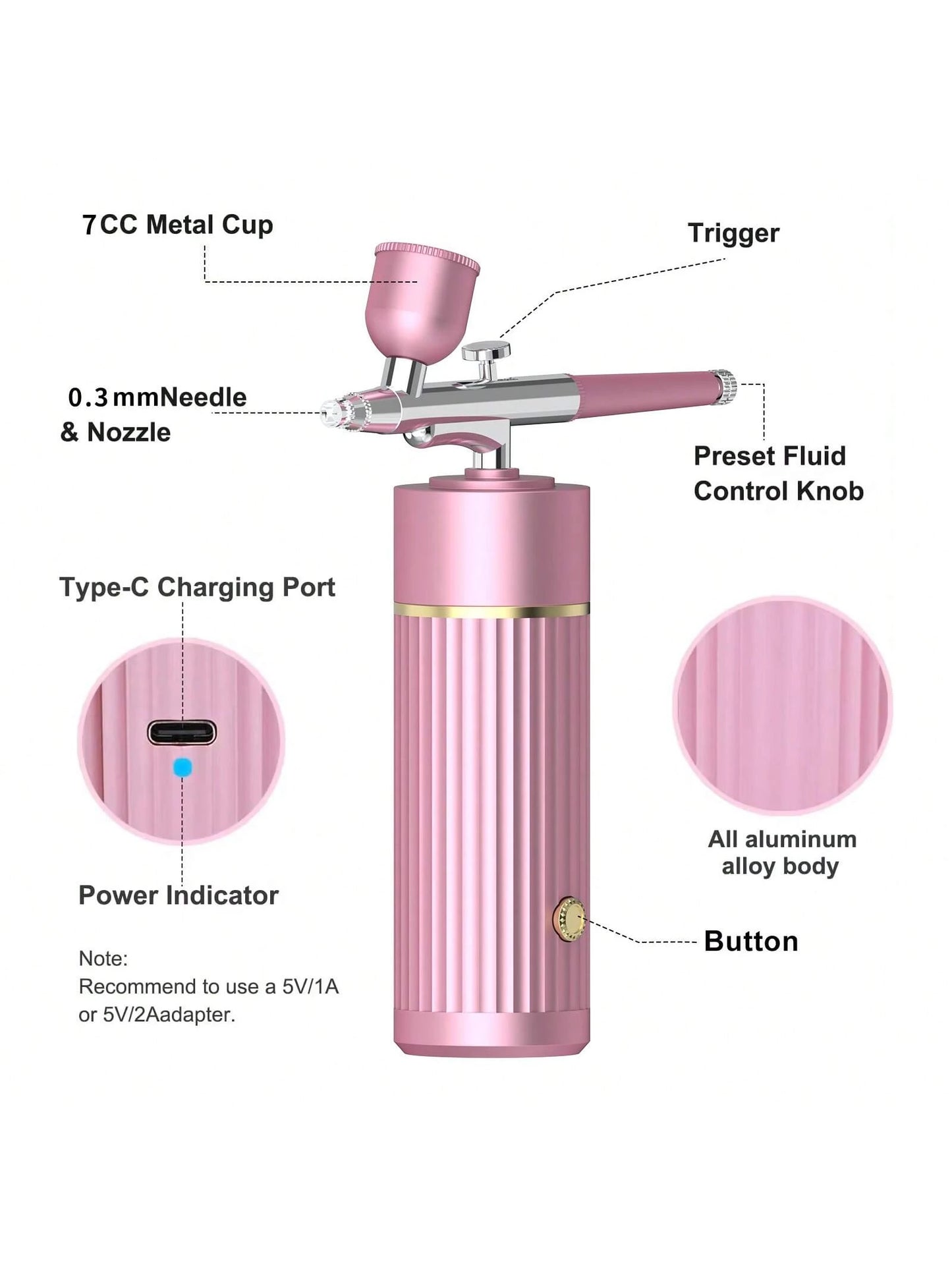 Airbrush Kit With Compressor, Portable Automatic Handheld Airbrush, 0.35mm Needle, 34Psi Air Pressure, Rechargeable Compressor, Suitable For Painting, Model Coloring And Cake Decoration