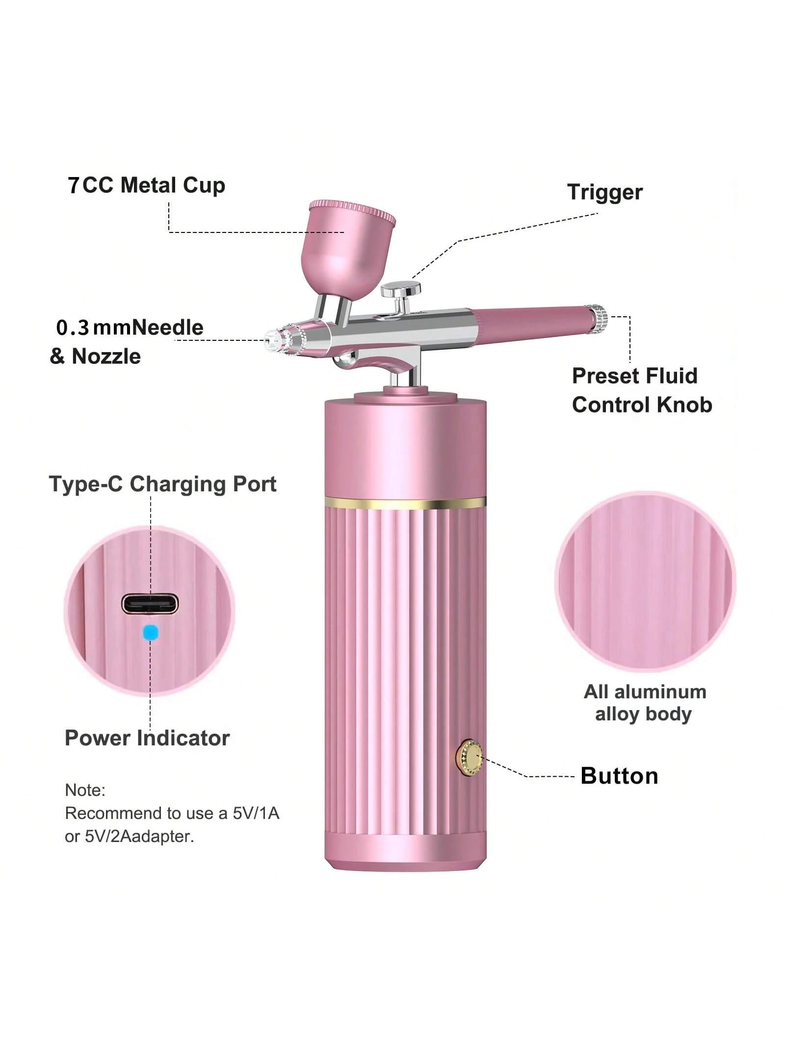 Airbrush Kit With Compressor, Portable Automatic Handheld Airbrush, 0.35mm Needle, 34Psi Air Pressure, Rechargeable Compressor, Suitable For Painting, Model Coloring And Cake Decoration