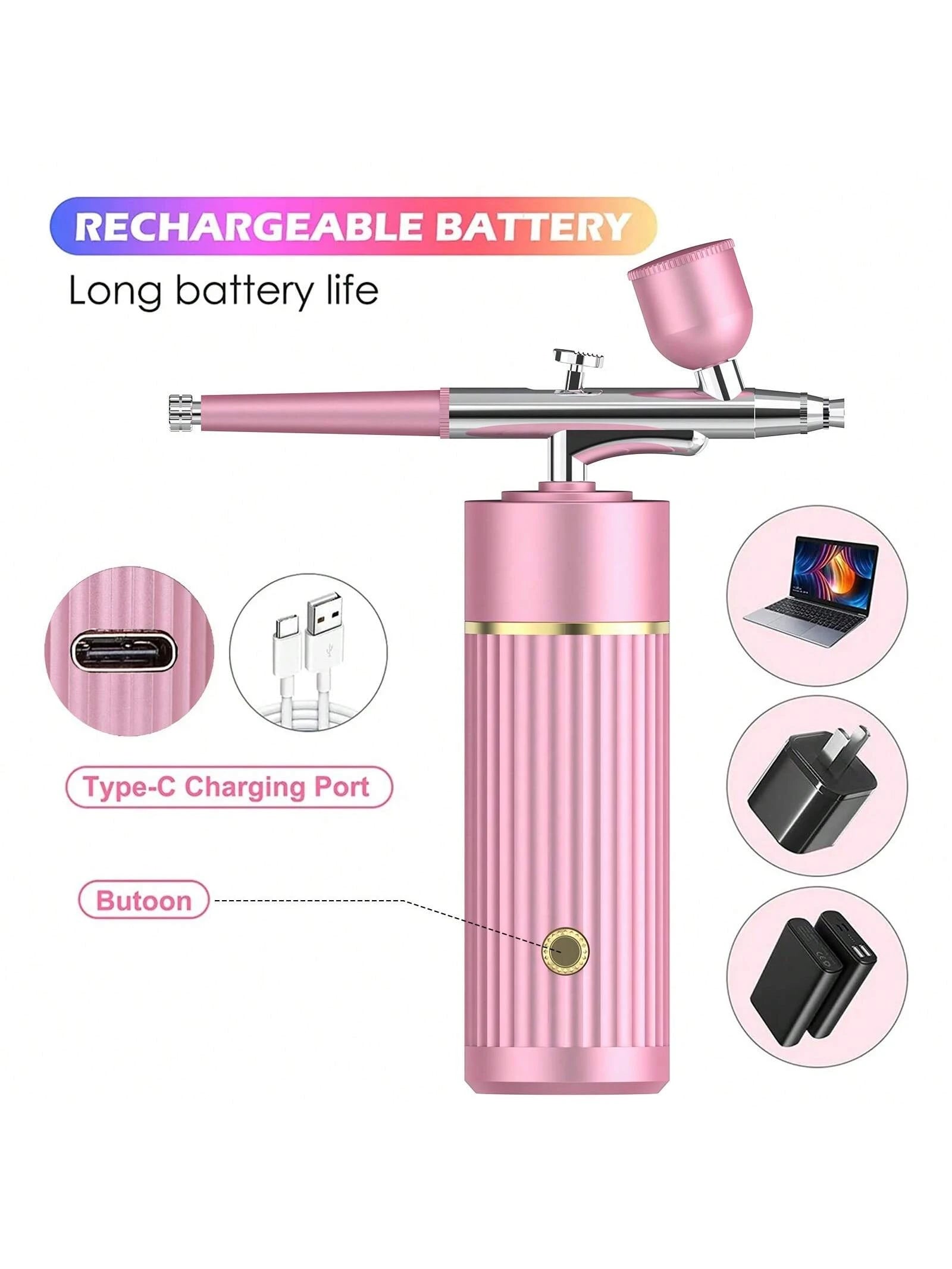 Airbrush Kit With Compressor, Portable Automatic Handheld Airbrush, 0.35mm Needle, 34Psi Air Pressure, Rechargeable Compressor, Suitable For Painting, Model Coloring And Cake Decoration