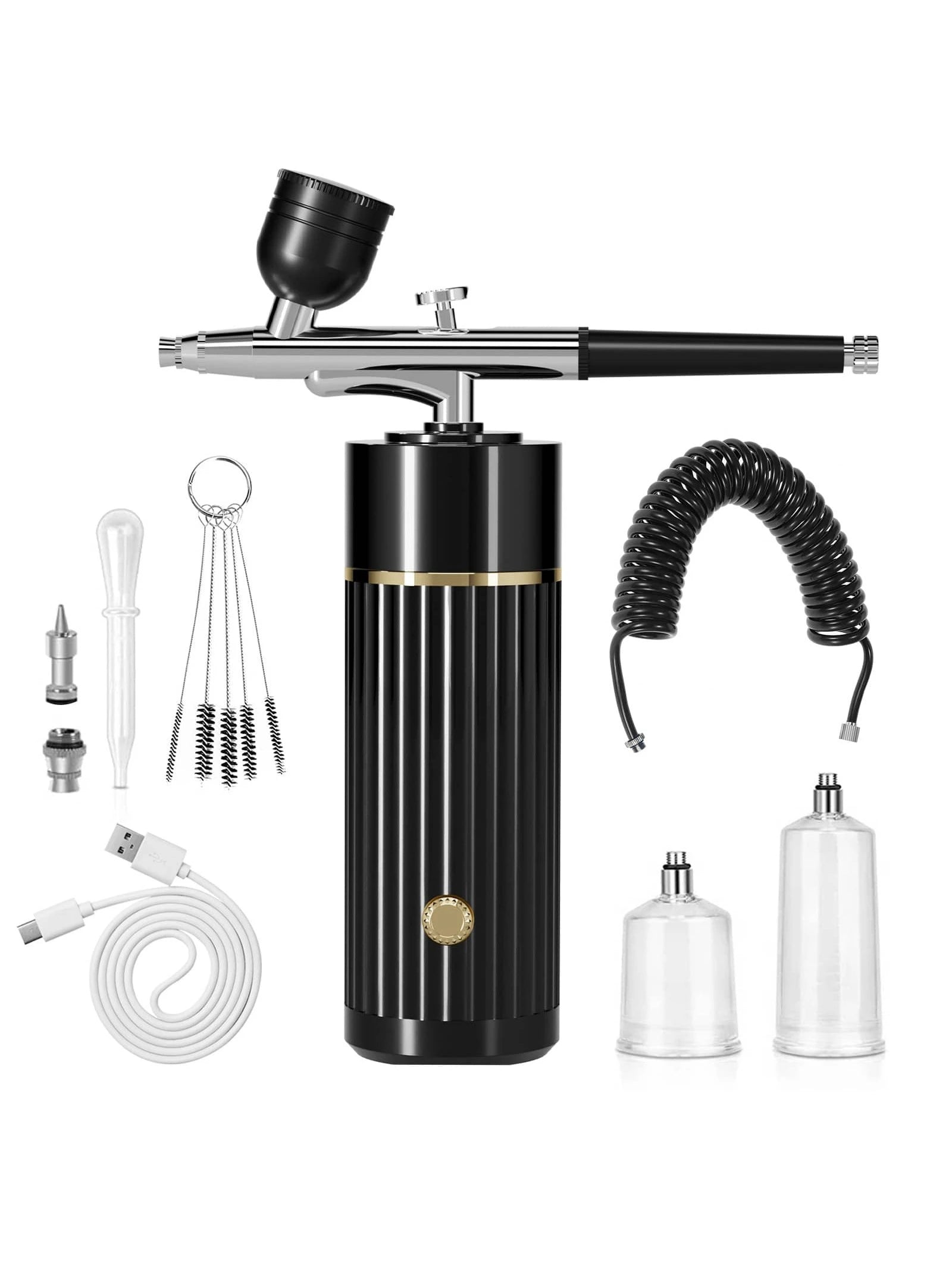 Airbrush Kit With Compressor, Portable Automatic Handheld Airbrush, 0.35mm Needle, 34Psi Air Pressure, Rechargeable Compressor, Suitable For Painting, Model Coloring And Cake Decoration