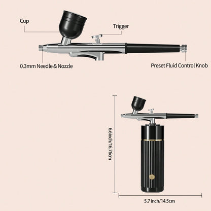 Airbrush Kit With Compressor, Portable Automatic Handheld Airbrush, 0.35mm Needle, 34Psi Air Pressure, Rechargeable Compressor, Suitable For Painting, Model Coloring And Cake Decoration
