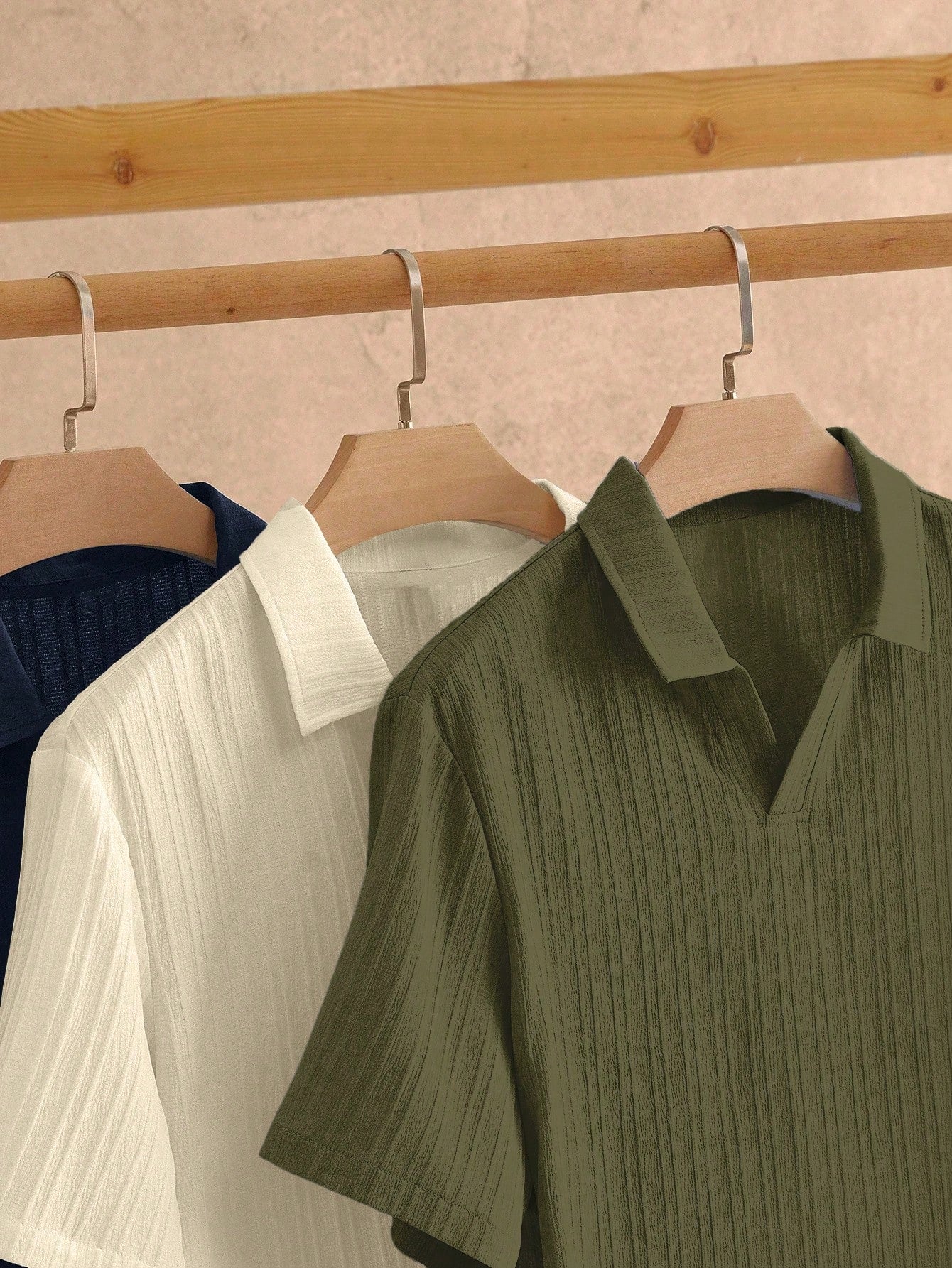 AKNOTIC 3pcs Men's Minimalist Silky Short Sleeve Polo Shirt, Summer Casual Vacation Plain Top In Olive Green, Beige, Navy Blue, Father's Day Gifts, Football