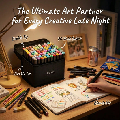 Alcohol Marker Set With Stand- Includes Dual Tip Blender Markers, Permanent Sketch Markers For All Your Art Needs- Top Halloween And Christmas Gift For Kids(80/120/168)