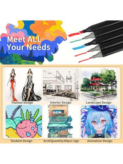 Alcohol Marker Set With Stand- Includes Dual Tip Blender Markers, Permanent Sketch Markers For All Your Art Needs- Top Halloween And Christmas Gift For Kids(80/120/168)