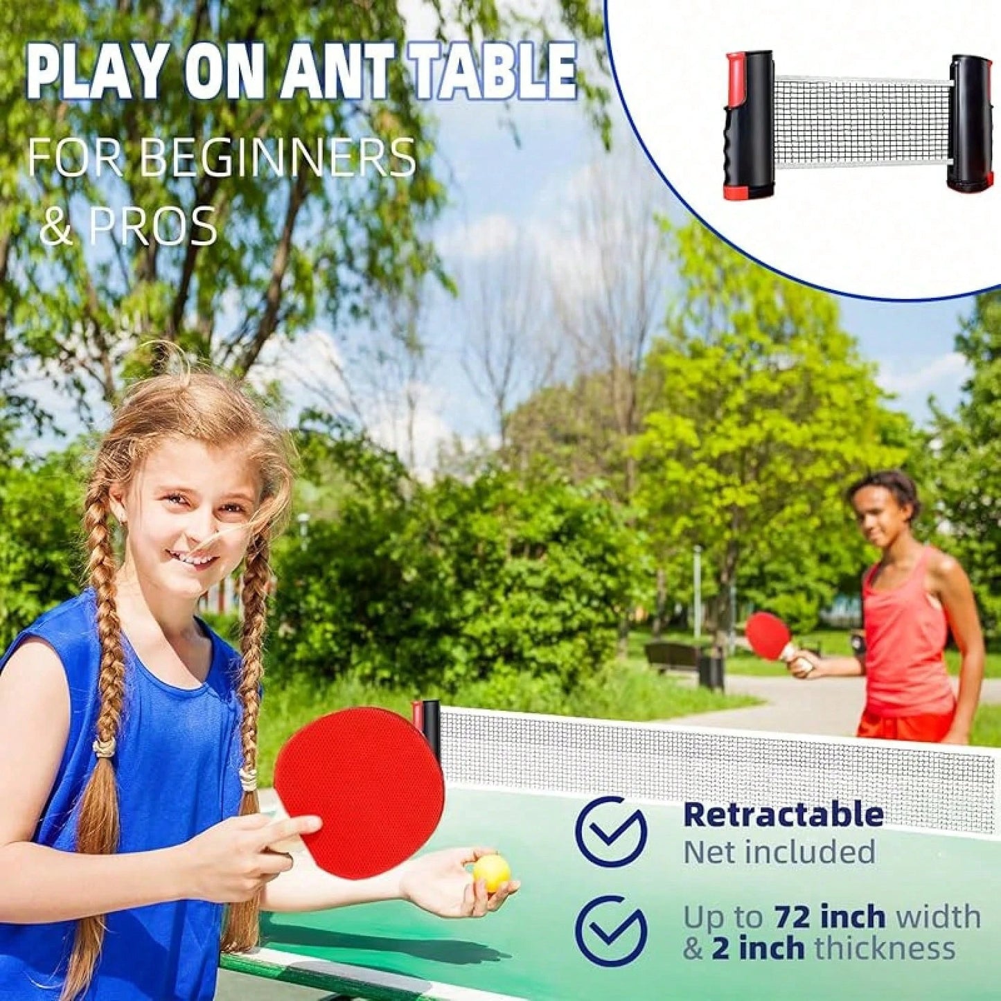 All-In-One Portable Table Tennis Set: Quick Set-Up, Rackets, Balls And Expandable Net For Indoor/Outdoor Fun, Table Tennis Balls In Random Colors