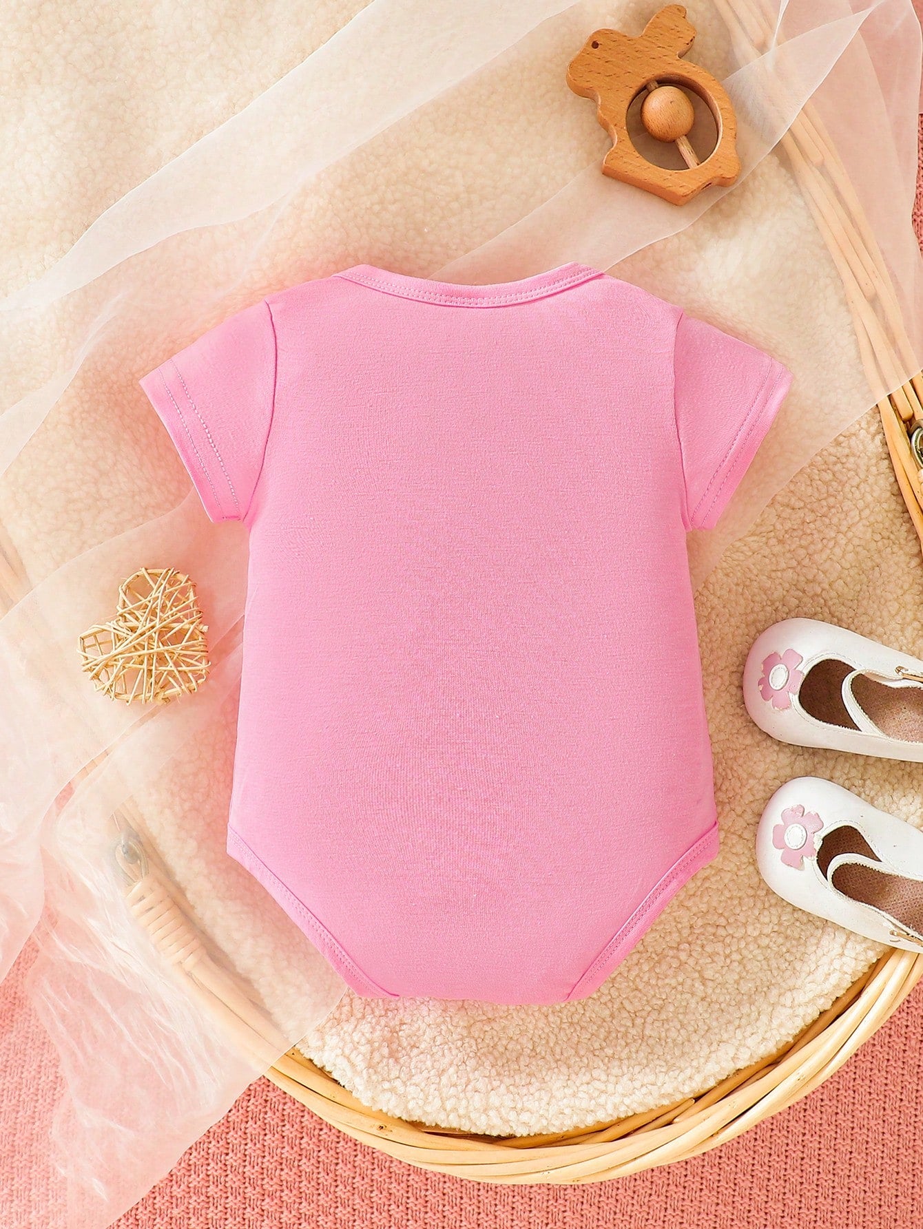 All-Match All-Match Letter Printed Cherry Pink Baby Girls' Bodysuit, Wearable In Four Seasons
