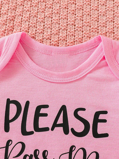 All-Match All-Match Letter Printed Cherry Pink Baby Girls' Bodysuit, Wearable In Four Seasons