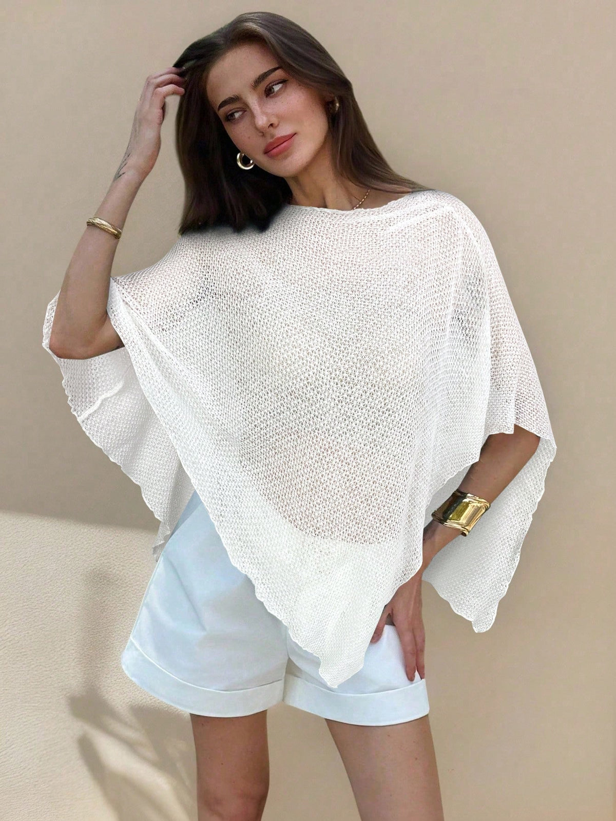Aloruh 2 Pack Women's White Chocolate Brown Summer Boho Sexy Knitted Jacquard Hollow-Out Halter Shawl Collar Multiwear Holiday Vacation Cover Up Beach