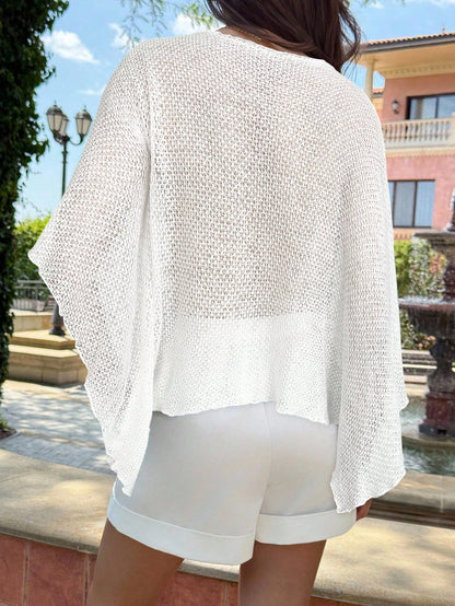 Aloruh 2 Pack Women's White Chocolate Brown Summer Boho Sexy Knitted Jacquard Hollow-Out Halter Shawl Collar Multiwear Holiday Vacation Cover Up Beach