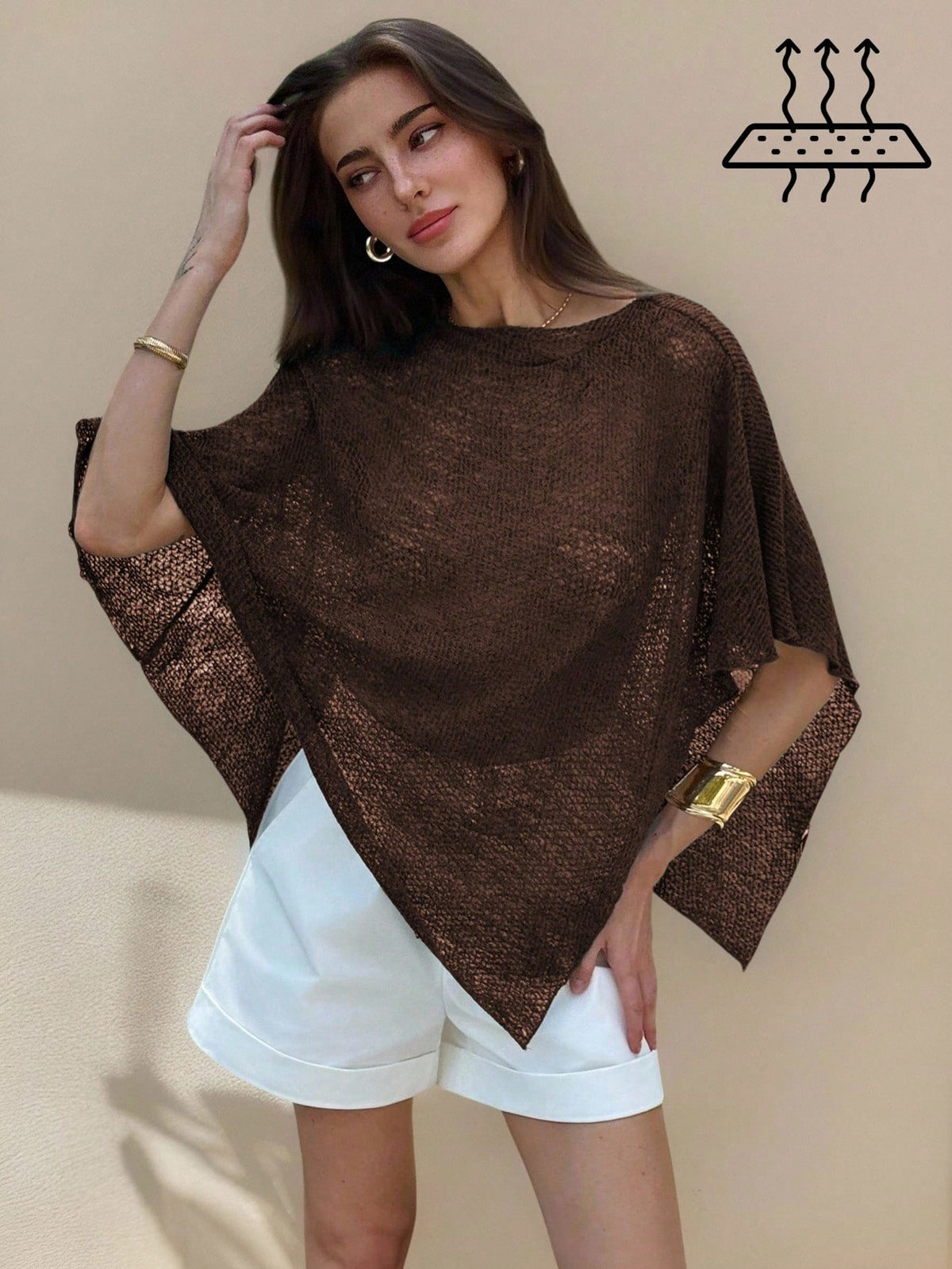 Aloruh 2 Pack Women's White Chocolate Brown Summer Boho Sexy Knitted Jacquard Hollow-Out Halter Shawl Collar Multiwear Holiday Vacation Cover Up Beach