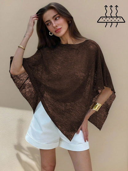 Aloruh 2 Pack Women's White Chocolate Brown Summer Boho Sexy Knitted Jacquard Hollow-Out Halter Shawl Collar Multiwear Holiday Vacation Cover Up Beach