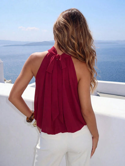 Aloruh Women's Burgundy Red Elegant Summer Holiday Vacation Blouse,Solid Color Off-Shoulder Top With Defined Hemline,Cute Boho Tropical Beach Dinner Y2K