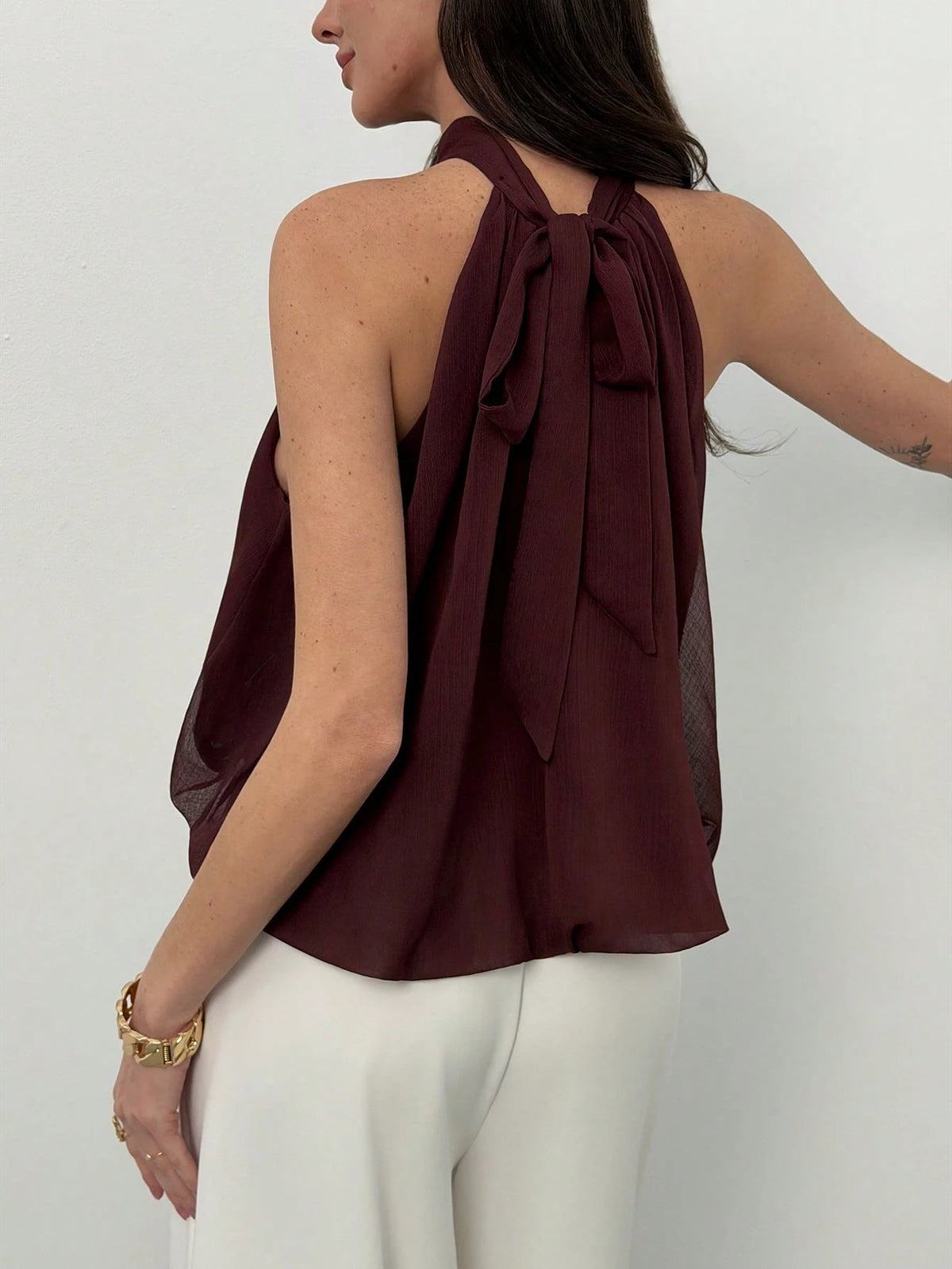 Aloruh Women's Burgundy Red Elegant Summer Holiday Vacation Blouse,Solid Color Off-Shoulder Top With Defined Hemline,Cute Boho Tropical Beach Dinner Y2K