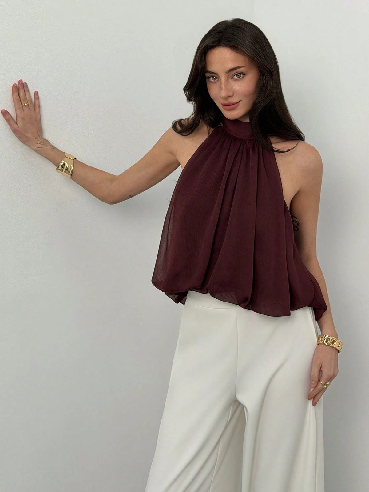 Aloruh Women's Burgundy Red Elegant Summer Holiday Vacation Blouse,Solid Color Off-Shoulder Top With Defined Hemline,Cute Boho Tropical Beach Dinner Y2K