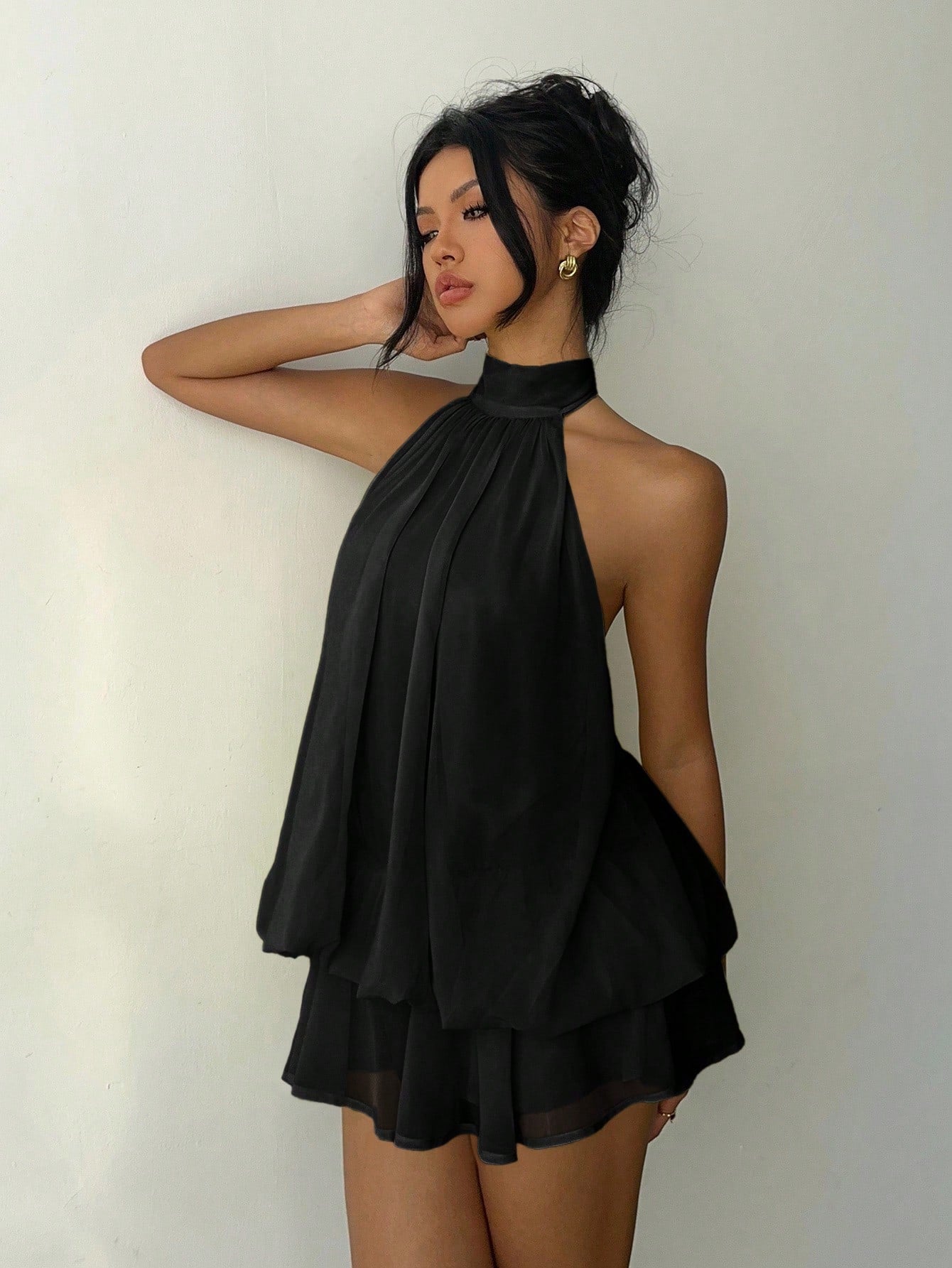 Aloruh Women's Elegant Black Summer Halter Tie Mini Dress,Party Wedding Guest Night Out Birthday Summer Dresses,Honeymoon Island Vacation Outfits