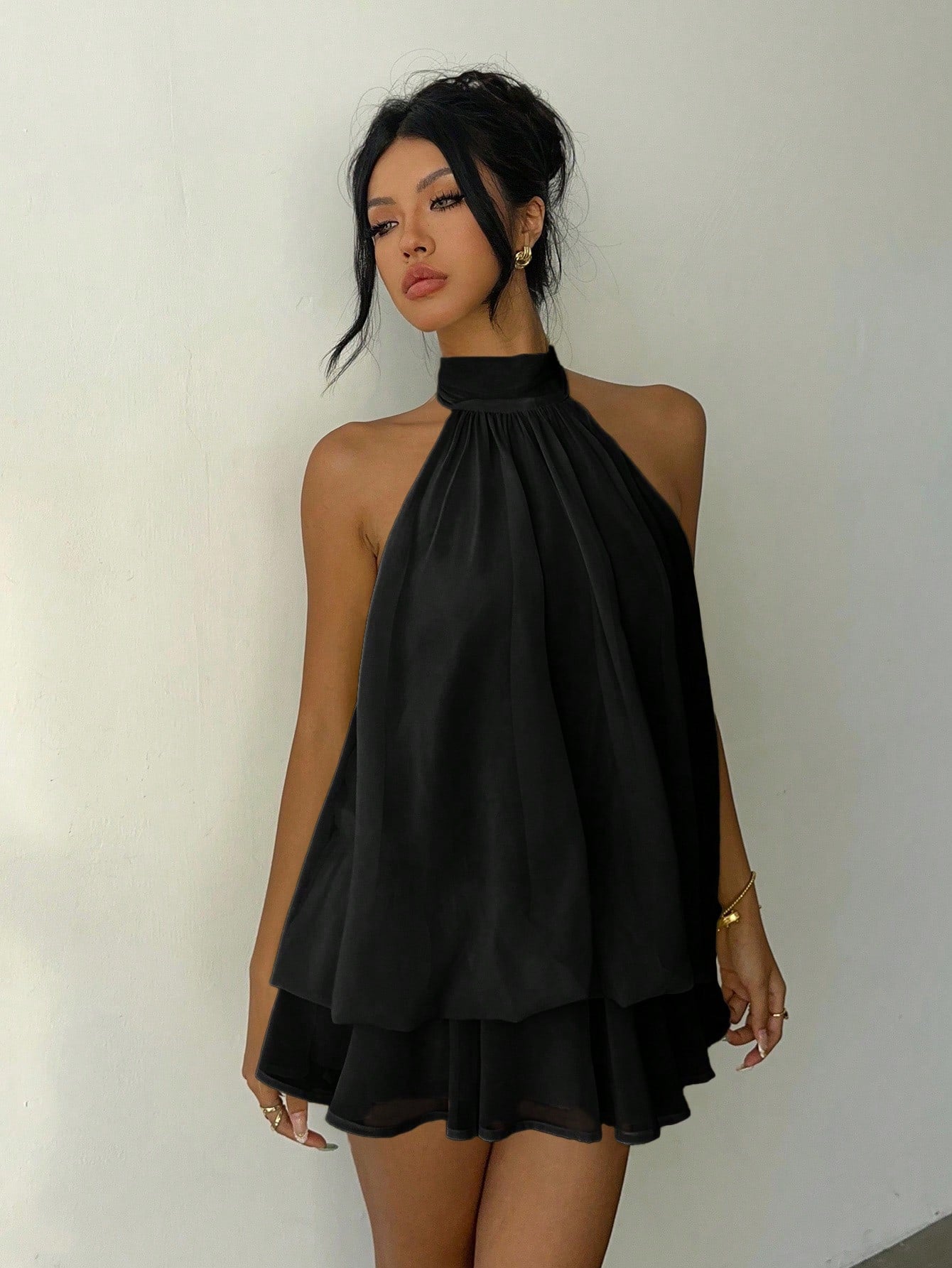 Aloruh Women's Elegant Black Summer Halter Tie Mini Dress,Party Wedding Guest Night Out Birthday Summer Dresses,Honeymoon Island Vacation Outfits