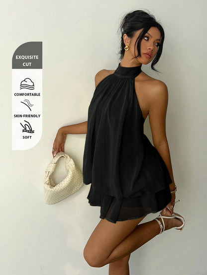 Aloruh Women's Elegant Black Summer Halter Tie Mini Dress,Party Wedding Guest Night Out Birthday Summer Dresses,Honeymoon Island Vacation Outfits
