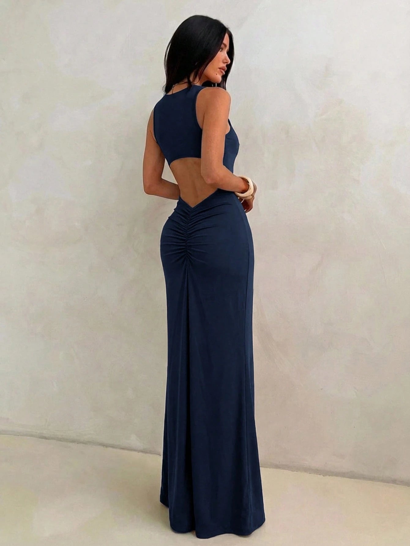 Aloruh Women's Navy Blue Sleeveless Bodycon Dress With Fish Tail Hem, Suitable For Vacation, Spring/Summer Party Night Elegant,Wedding Guest,Graduation Dress