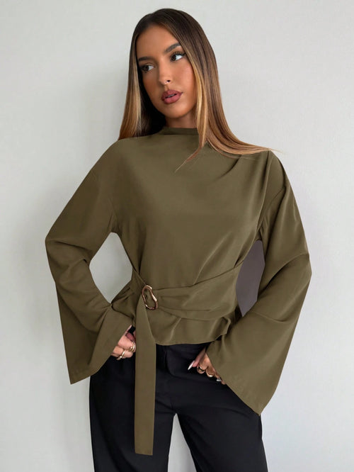 Aloruh Women's Solid Color Loose Long Sleeve Shirt, Suitable For Daily Business Commute