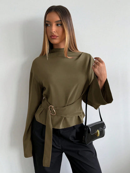 Aloruh Women's Solid Color Loose Long Sleeve Shirt, Suitable For Daily Business Commute