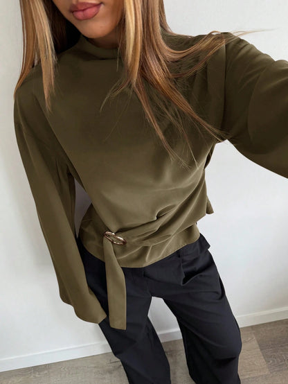 Aloruh Women's Solid Color Loose Long Sleeve Shirt, Suitable For Daily Business Commute