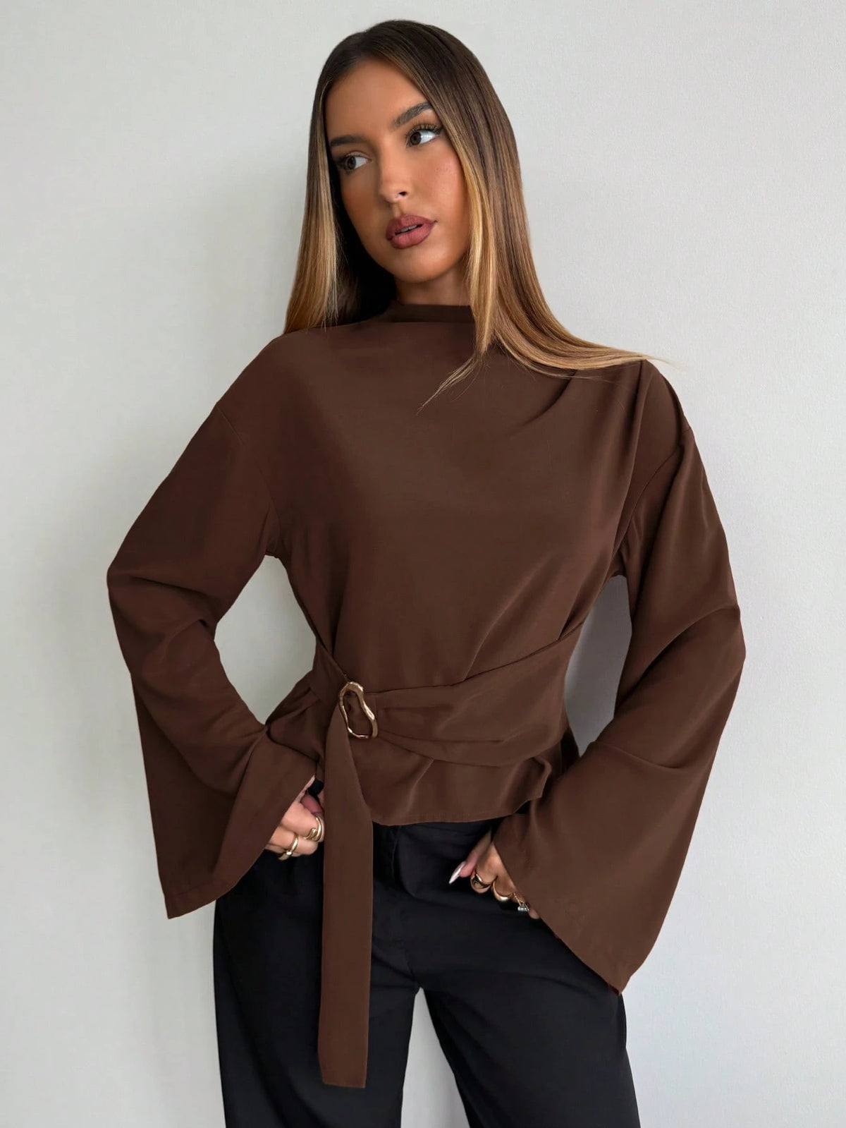 Aloruh Women's Solid Color Loose Long Sleeve Shirt, Suitable For Daily Business Commute