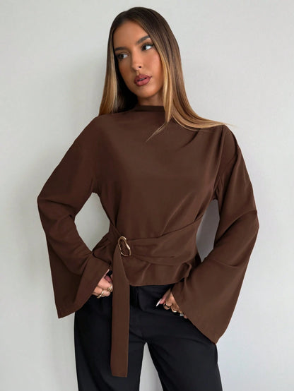Aloruh Women's Solid Color Loose Long Sleeve Shirt, Suitable For Daily Business Commute