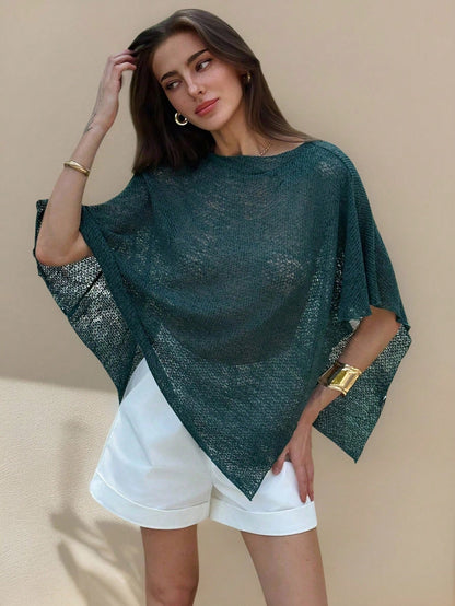 Aloruh Women's White Summer Casual Elegant Vacation Holiday Knitted Jacquard Hollow-Out One-Piece Halter Neck Shawl Collar Multiwear Lightweight Cover Up