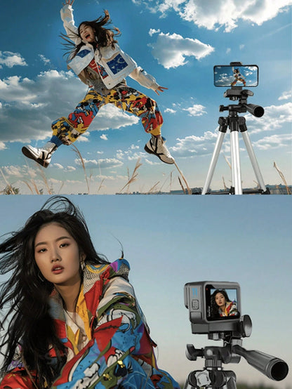 Aluminum Alloy Tripod With Universal Phone Holder, Compatible With Apple/Android/Camera Phone Tripod- Adjustable, Portable, Suitable For Home, Outdoor Travel, Photography Enthusiasts, Live Interviews