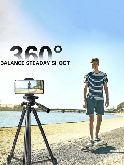 Aluminum Alloy Tripod With Universal Phone Holder, Compatible With Apple/Android/Camera Phone Tripod- Adjustable, Portable, Suitable For Home, Outdoor Travel, Photography Enthusiasts, Live Interviews