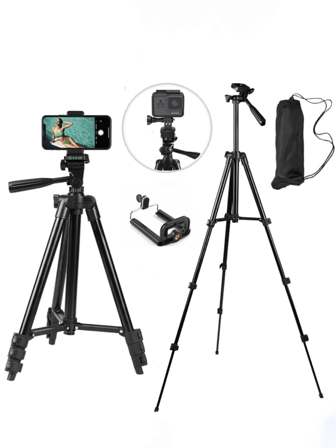 Aluminum Alloy Tripod With Universal Phone Holder, Compatible With Apple/Android/Camera Phone Tripod- Adjustable, Portable, Suitable For Home, Outdoor Travel, Photography Enthusiasts, Live Interviews
