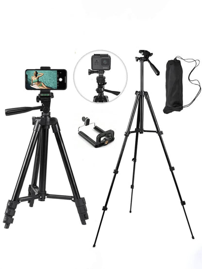 Aluminum Alloy Tripod With Universal Phone Holder, Compatible With Apple/Android/Camera Phone Tripod- Adjustable, Portable, Suitable For Home, Outdoor Travel, Photography Enthusiasts, Live Interviews
