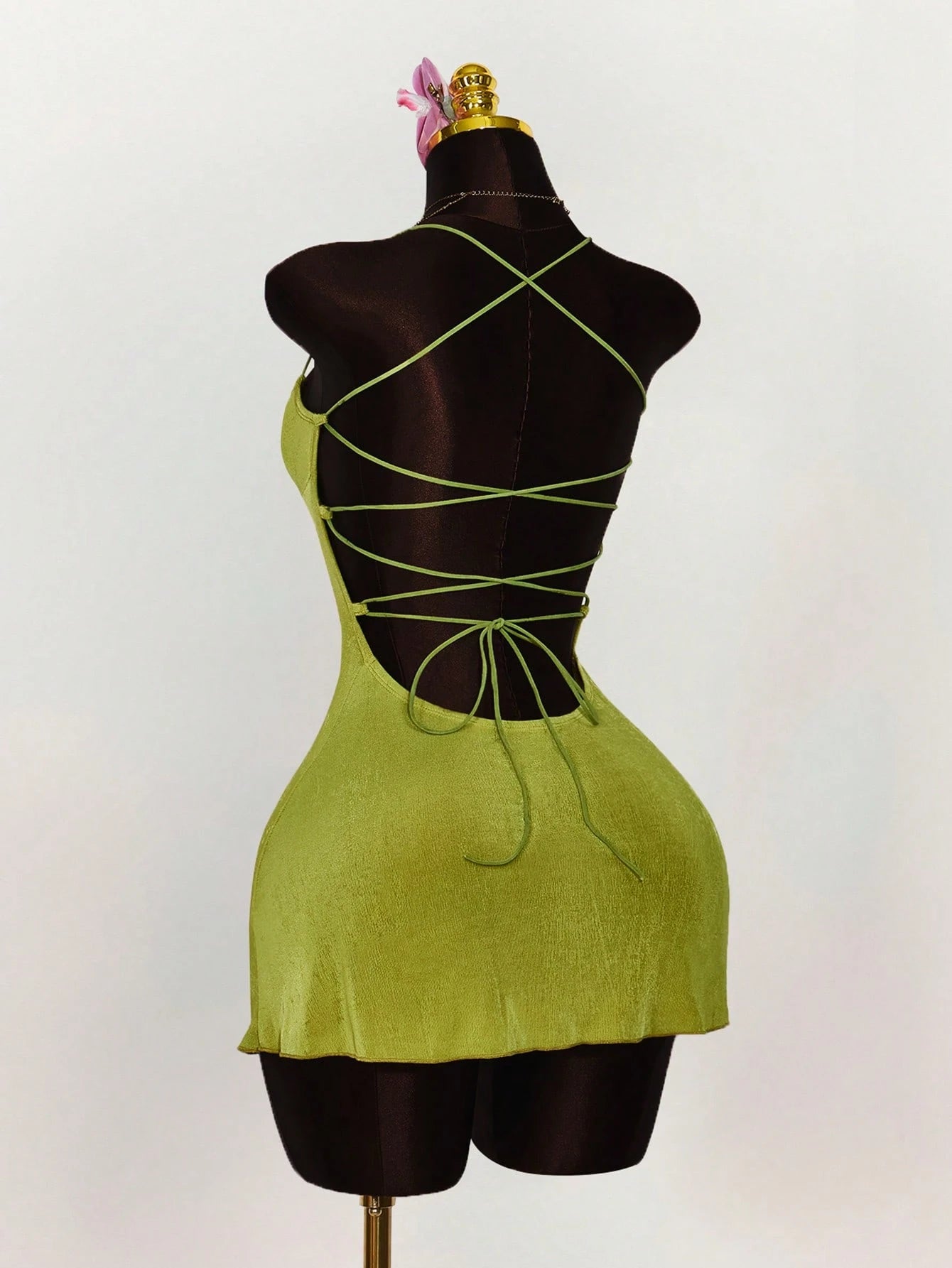Amplova Summer Outfits For Women Wedding Club Night Out Guest Dress Vacation Ruched Bust Criss-Cross Backless Strap Camisole Mini Dress Party Olive Green Sexy