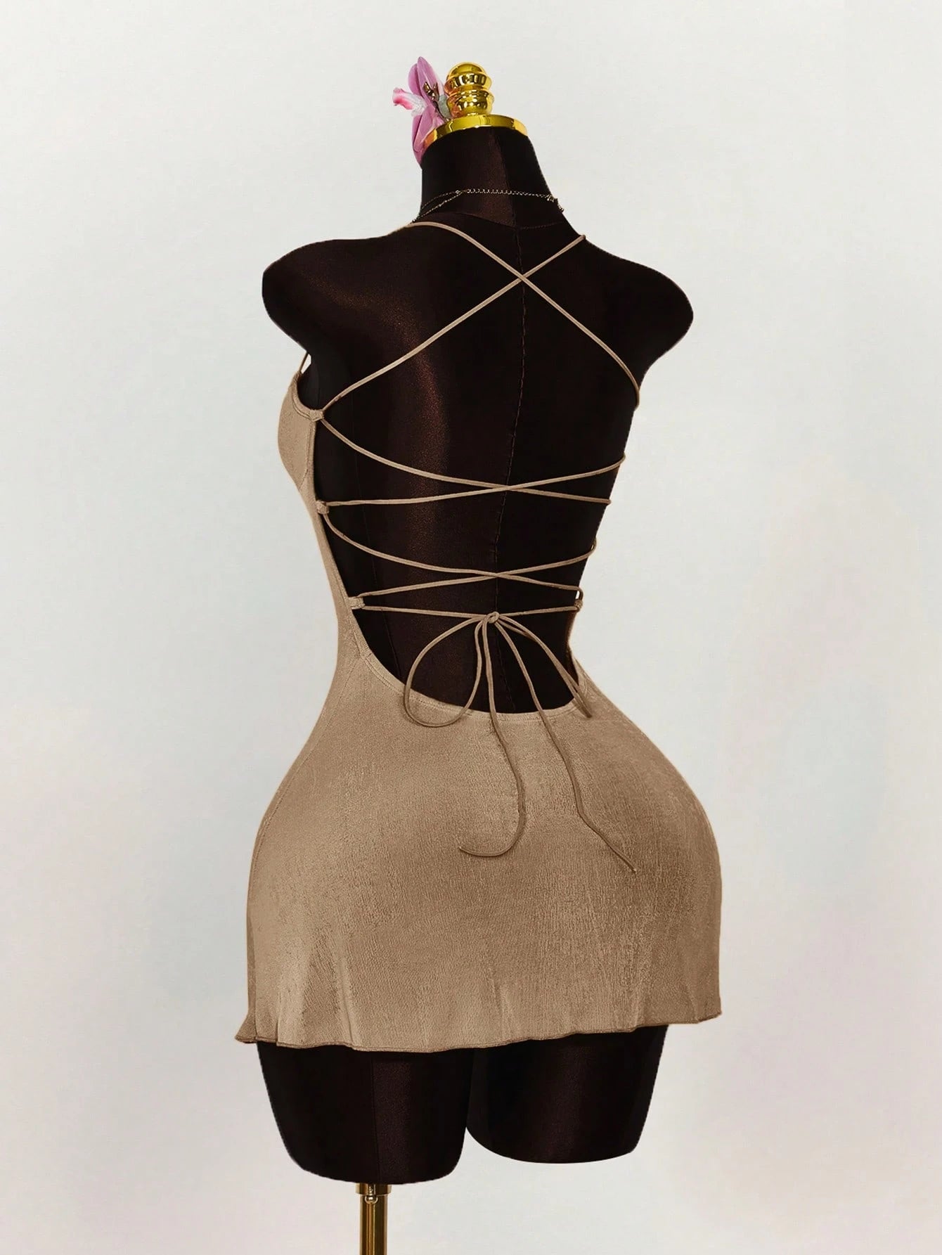 Amplova Summer Outfits For Women Wedding Club Night Out Guest Dress Vacation Ruched Bust Criss-Cross Backless Strap Camisole Mini Dress Party Olive Green Sexy