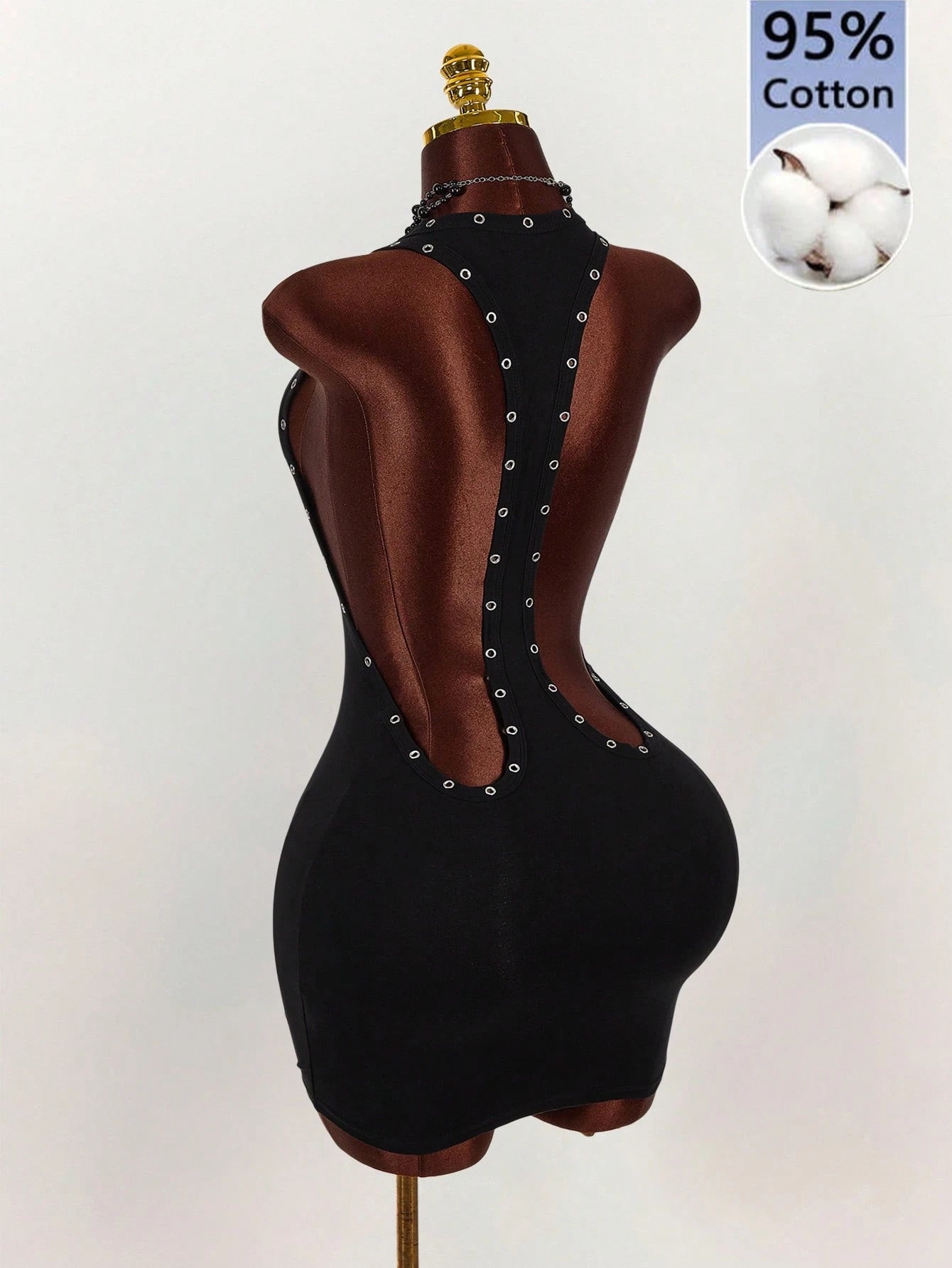 Amplova Women's Black Crisscross Back Mini Dress, Backless Solid Color With Silver Foil Decor,Summer Techno Club Rave Music Festival Summer Dresses