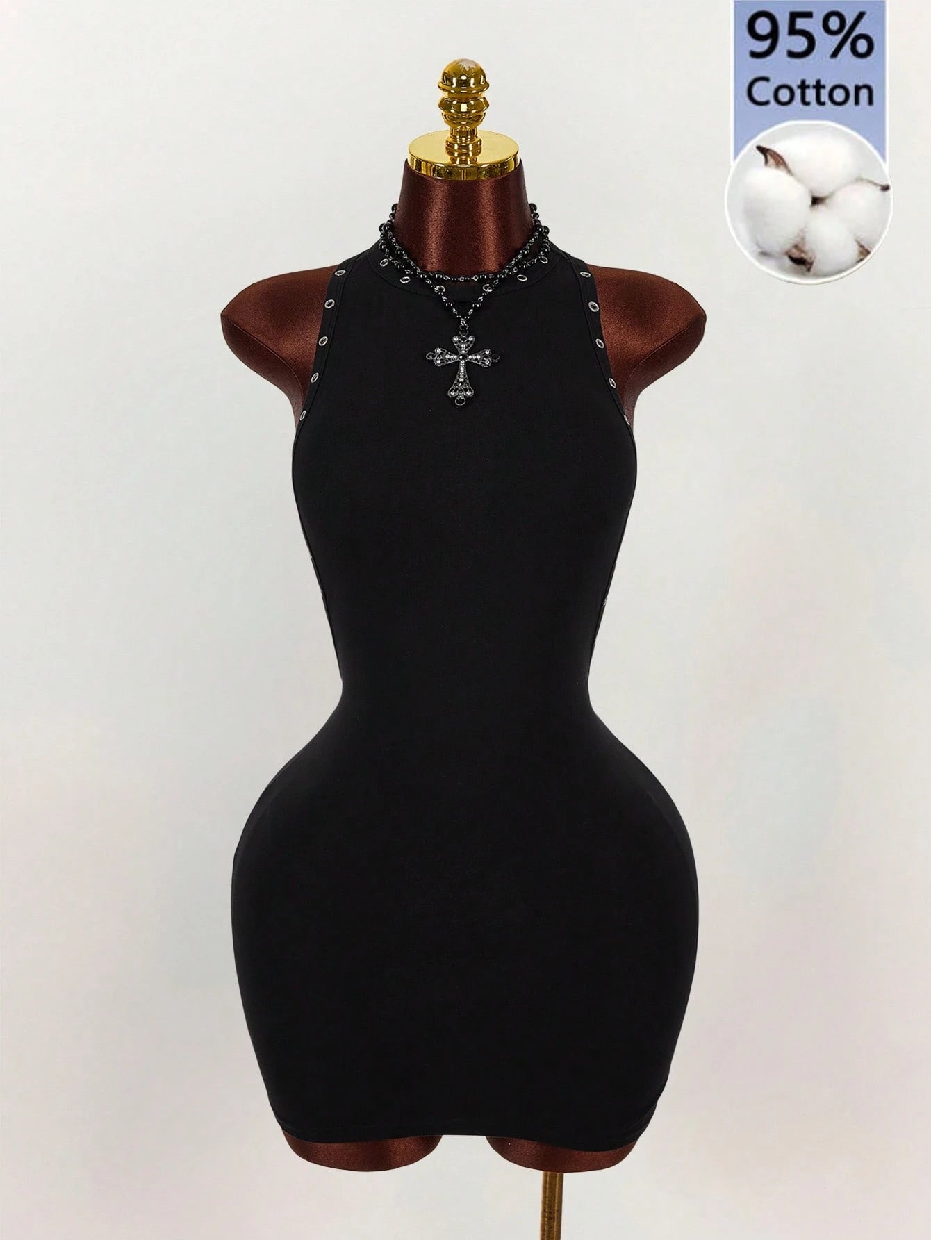 Amplova Women's Black Crisscross Back Mini Dress, Backless Solid Color With Silver Foil Decor,Summer Techno Club Rave Music Festival Summer Dresses