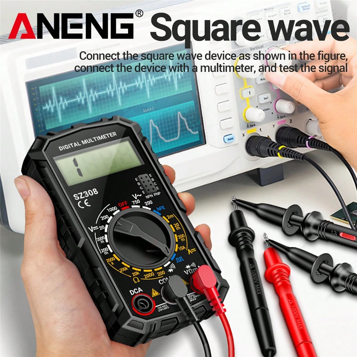 ANENG SZ308 Digital Multimeter, High Precision Electrical Repair Test Meter, Voltage Current Resistance Multifunction Tester, Battery Powered (Battery Not Included), ≤36V Working Voltage, ABS Material
