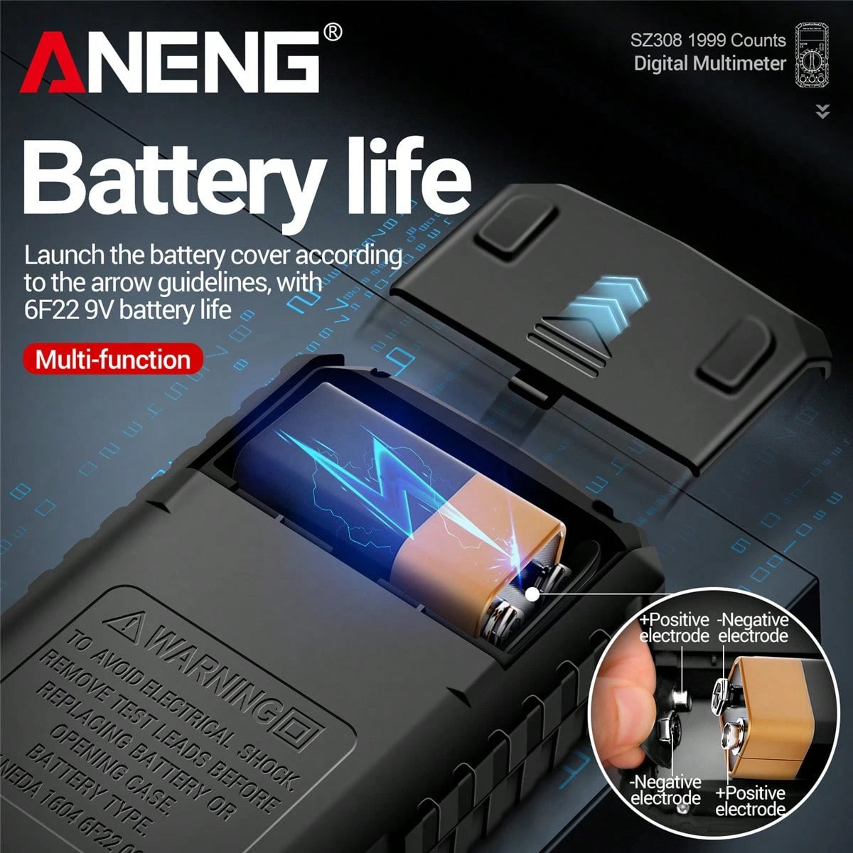 ANENG SZ308 Digital Multimeter, High Precision Electrical Repair Test Meter, Voltage Current Resistance Multifunction Tester, Battery Powered (Battery Not Included), ≤36V Working Voltage, ABS Material