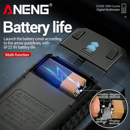 ANENG SZ308 Digital Multimeter, High Precision Electrical Repair Test Meter, Voltage Current Resistance Multifunction Tester, Battery Powered (Battery Not Included), ≤36V Working Voltage, ABS Material