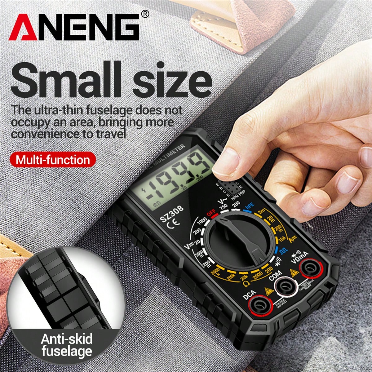 ANENG SZ308 Digital Multimeter, High Precision Electrical Repair Test Meter, Voltage Current Resistance Multifunction Tester, Battery Powered (Battery Not Included), ≤36V Working Voltage, ABS Material